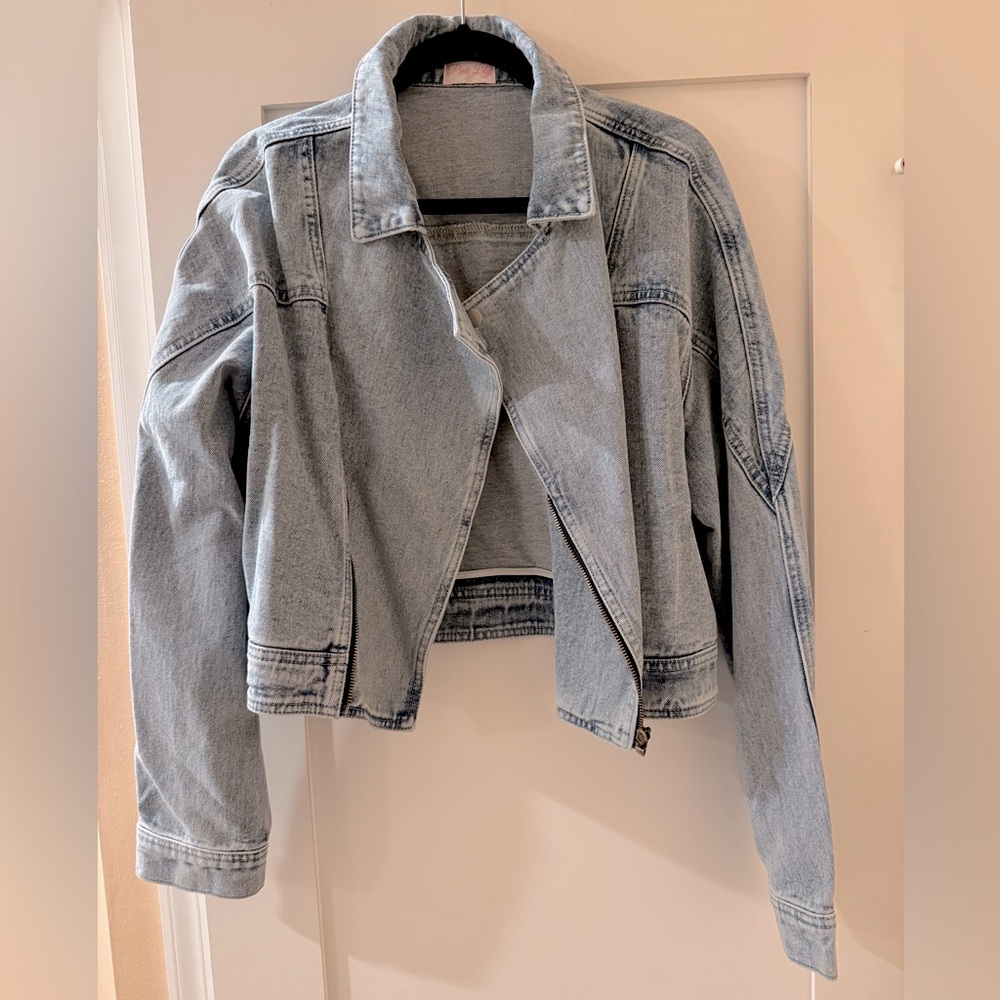 Pink Lily Light Blue Moto Style Jean Jacket